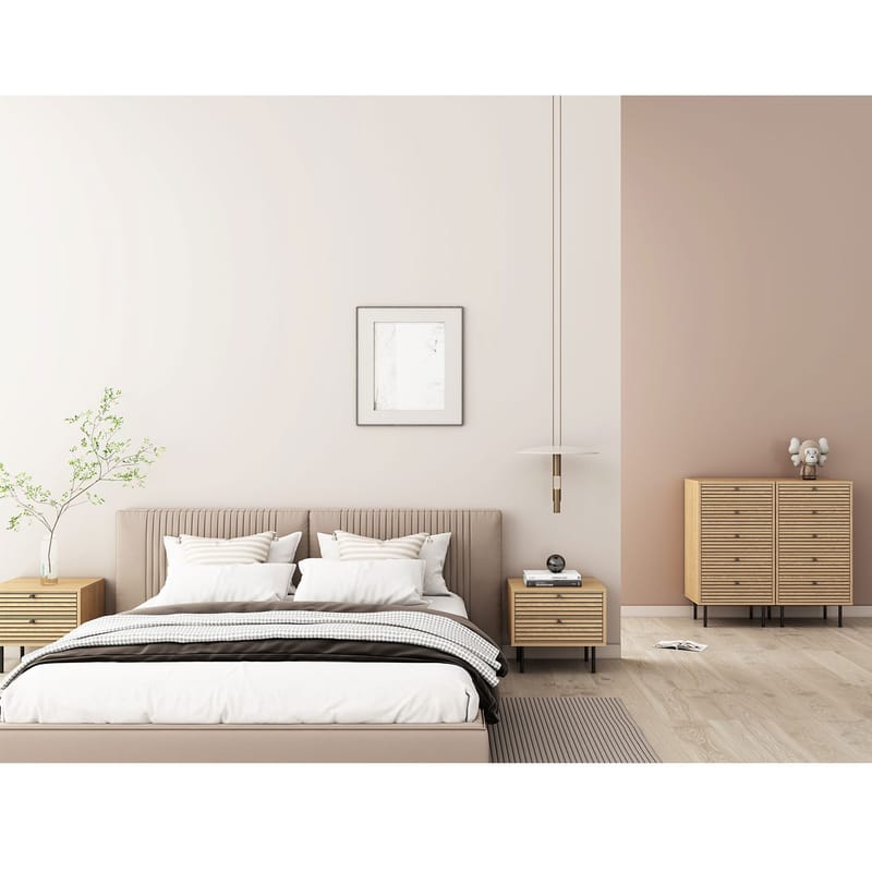 Sängbord Line 50x40x50 cm, melamin med ekbark Med lådor - brun - Möbler - Bord & matgrupper - Avlastningsbord - Sängbord & nattduksbord