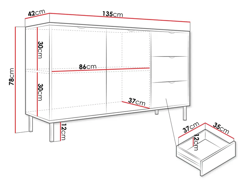 Salmor Skänk 135x42 cm - Vit - Förvaring - Förvaringsmöbler - Sideboard & skänk