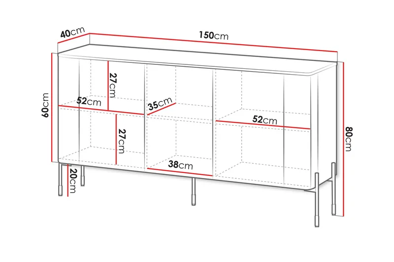 Sherie Skänk 150x40 cm - Vit - Förvaring - Förvaringsmöbler - Sideboard & skänk
