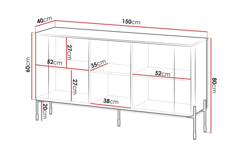 Sherie Skänk 150x40 cm - Vit - Förvaring - Förvaringsmöbler - Sideboard & skänk