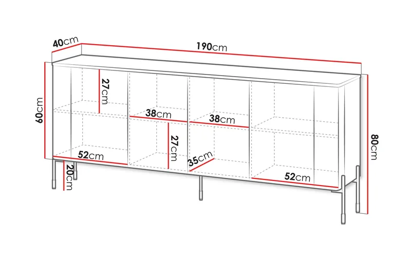 Sherie Skänk 190x40 cm - Beige - Förvaring - Förvaringsmöbler - Sideboard & skänk