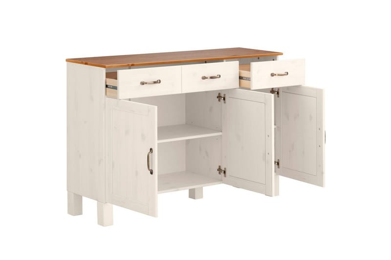 Sideboard & skänk Loft24 Skänk Alby 125x38x85 cm, Vit/Honung Vit,Natur - Förvaring - Förvaringsmöbler - Sideboard & skänk