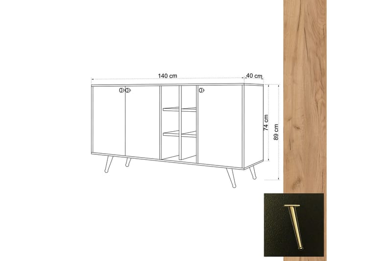 Sideboard 40x140 cm - Natur/Antracit - Sideboard & skänk