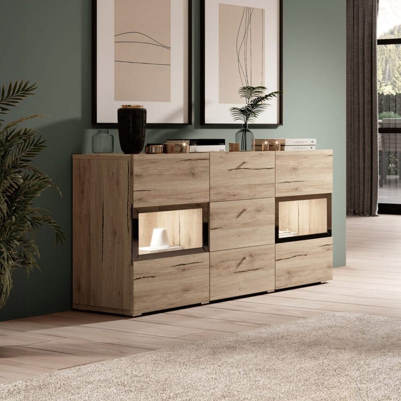 Sideboard Baros 2 Dörrar med 3 Lådor - San Remo Ek Ljust Laminat - Förvaring - Förvaringsmöbler - Sideboard & skänk