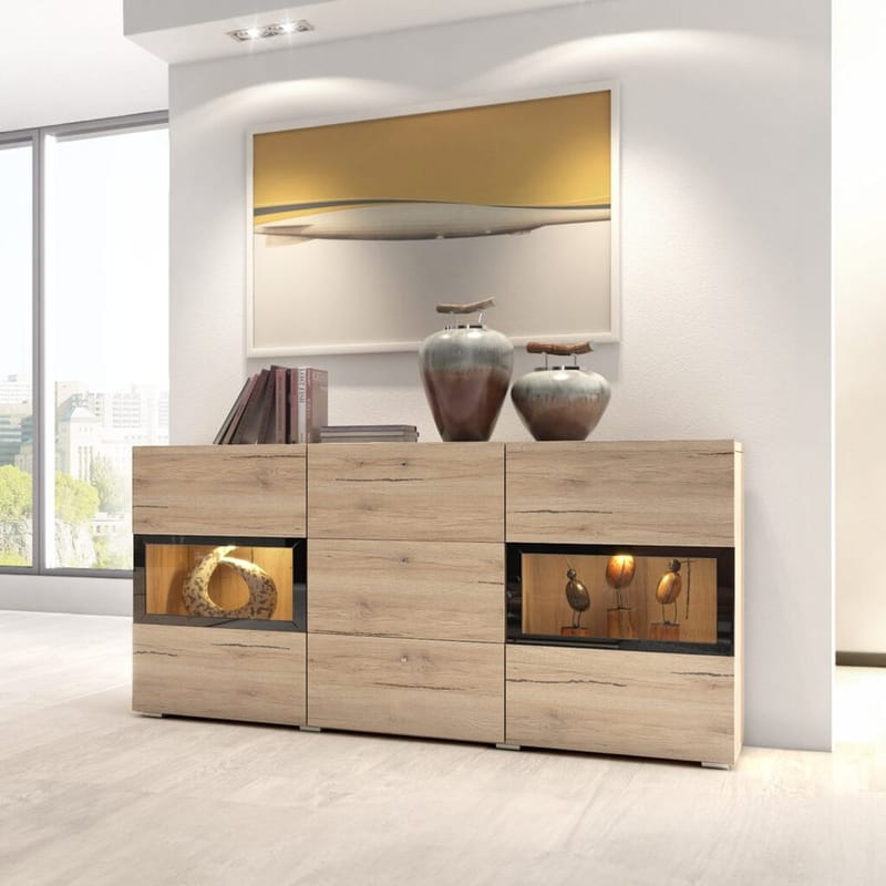 Sideboard Baros 2 Dörrar med 3 Lådor - San Remo Ek Ljust Laminat - Förvaring - Förvaringsmöbler - Sideboard & skänk