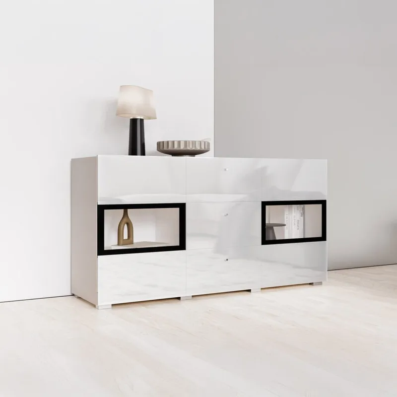 Sideboard Baros 2 Dörrar med 3 Lådor - Vit Laminat - Förvaring - Förvaringsmöbler - Sideboard & skänk