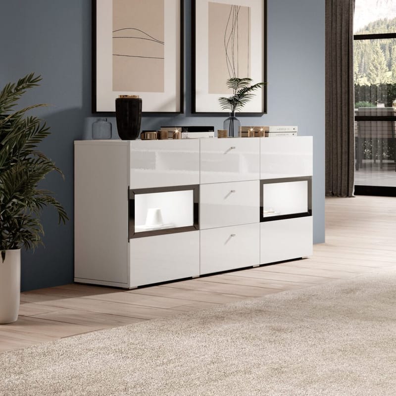 Sideboard Baros 2 Dörrar med 3 Lådor - Vit Laminat - Förvaring - Förvaringsmöbler - Sideboard & skänk