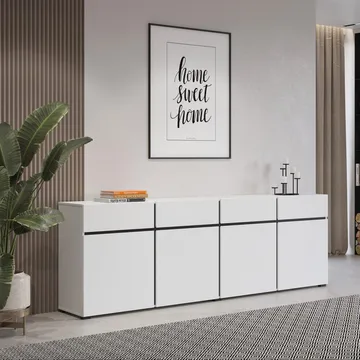 Sideboard Cross 4 dörrar med 4 lådor - Vit - Svart - Förvaring - Förvaringsmöbler - Sideboard & skänk
