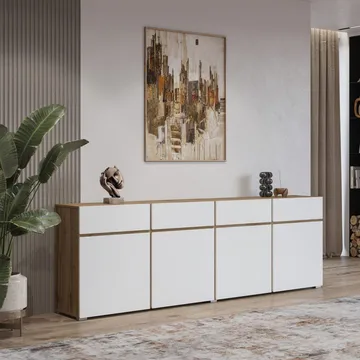 Sideboard Cross 4 dörrar med 4 lådor - Vit - Förvaring - Förvaringsmöbler - Sideboard & skänk