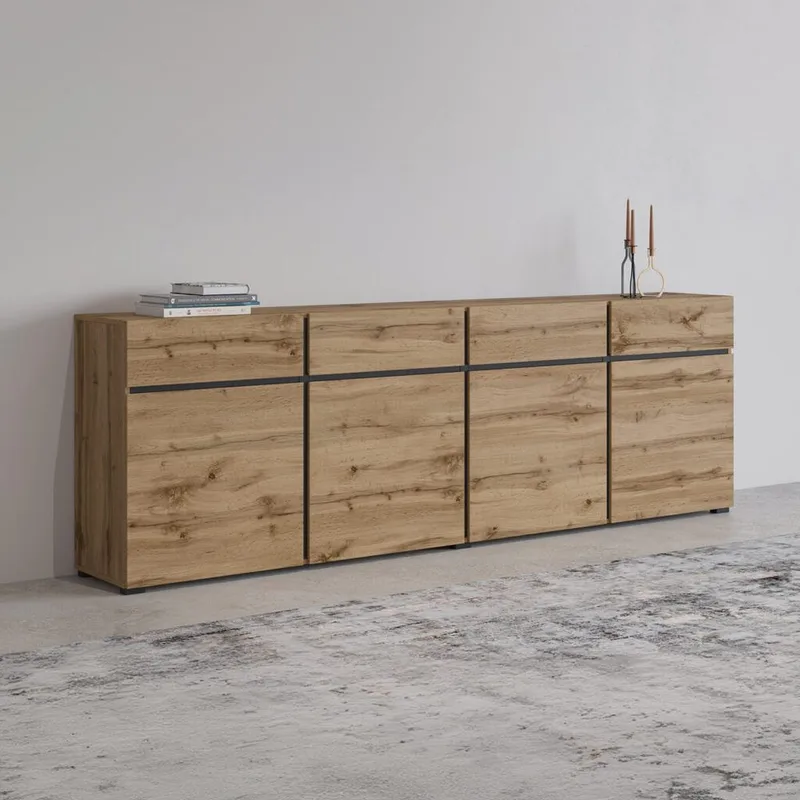 Sideboard Cross 4 dörrar med 4 lådor - Wotan Ek - Svart - Förvaring - Förvaringsmöbler - Sideboard & skänk