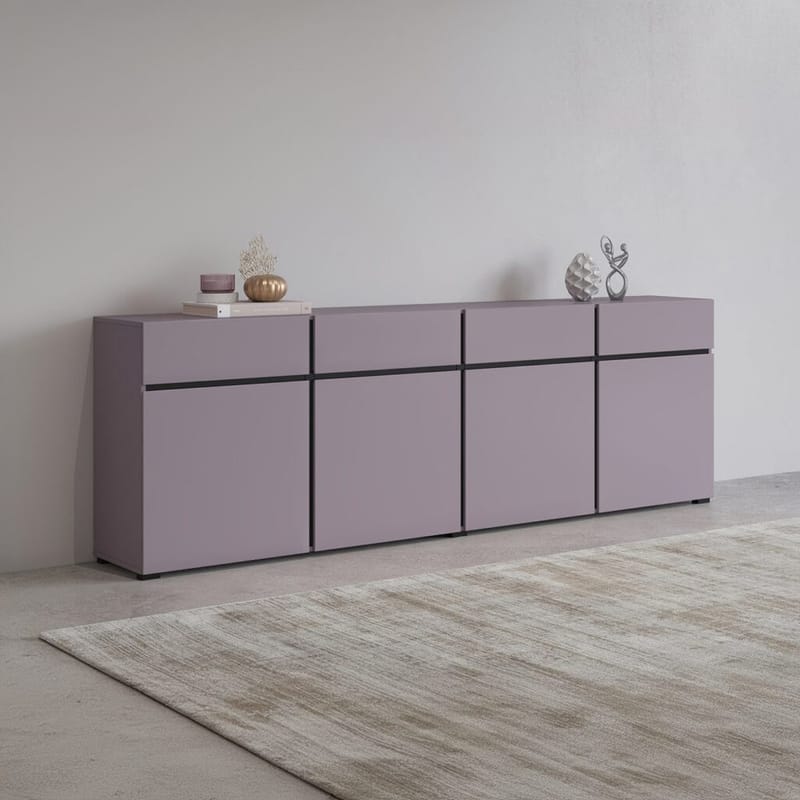 Sideboard Cross 4 dörrar med 4 lådor - Plommon - Svart onyx - Förvaring - Förvaringsmöbler - Sideboard & skänk