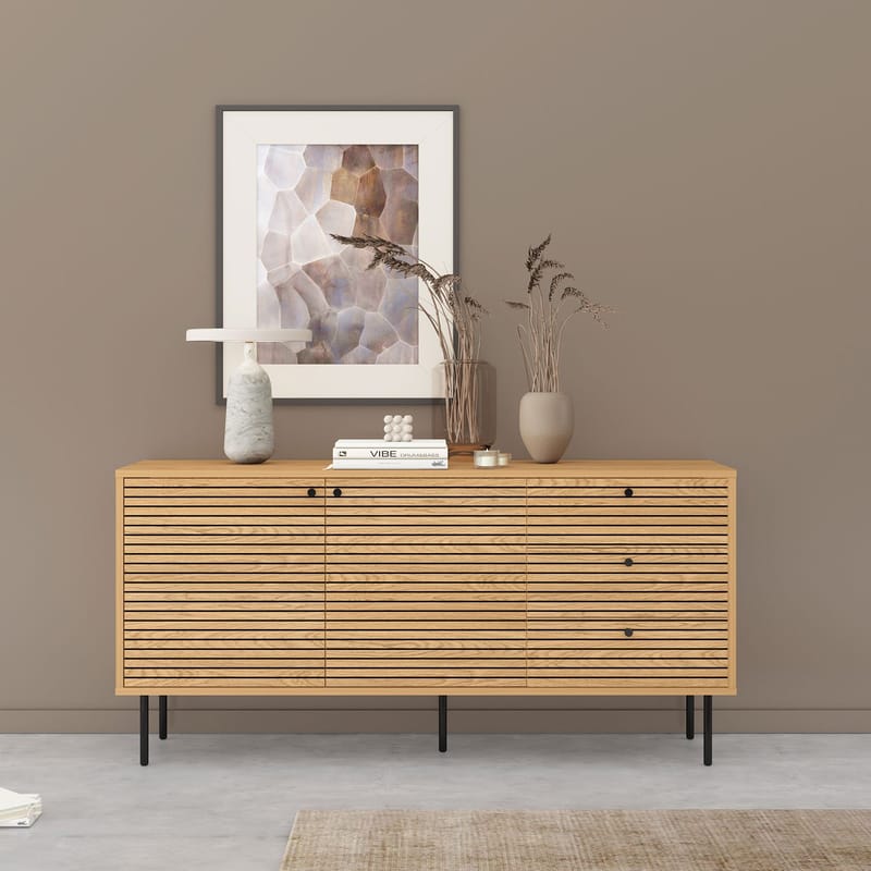 Sideboard Line melamin med ekbark 150x40x74 cm - Brun - Förvaring - Förvaringsmöbler - Sideboard & skänk