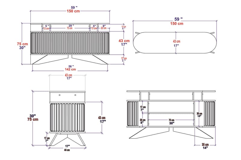 Andifli Sideboard 43x75x150 cm - Ek - Sideboard & skänk