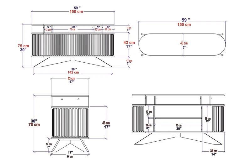 Andifli Sideboard 43x75x150 cm - Vit - Förvaring - Förvaringsmöbler - Sideboard & skänk