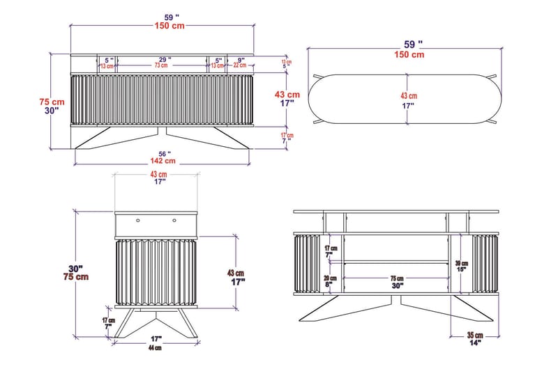 Andifli Sideboard 43x75x150 cm - Vit - Förvaring - Förvaringsmöbler - Sideboard & skänk