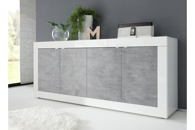 Basic Skänk 102x43 cm - Vit Högglans/Grå - Sideboard & skänk