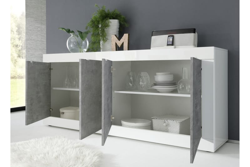 Basic Skänk 102x43 cm - Vit Högglans/Grå - Förvaring - Förvaringsmöbler - Sideboard & skänk