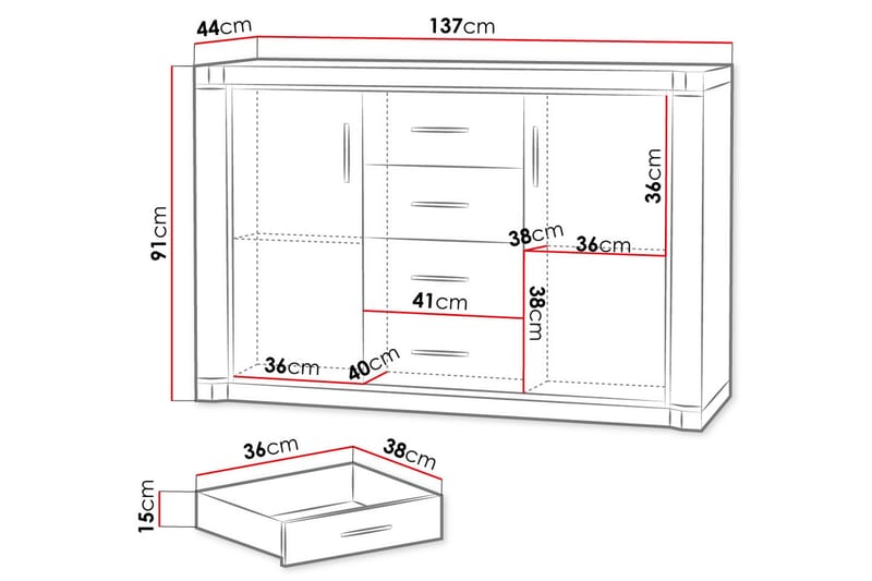 Dallas Skänk 137x43,5x91 cm LED-belysning - Beige/Grå - Sideboard & skänk