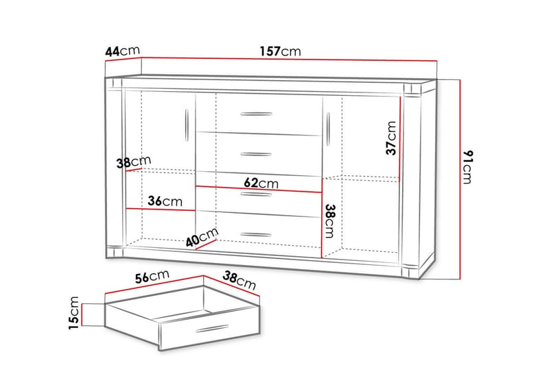 Dallas Skänk 157x43,5x91 cm LED-belysning - Beige - Förvaring - Förvaringsmöbler - Sideboard & skänk