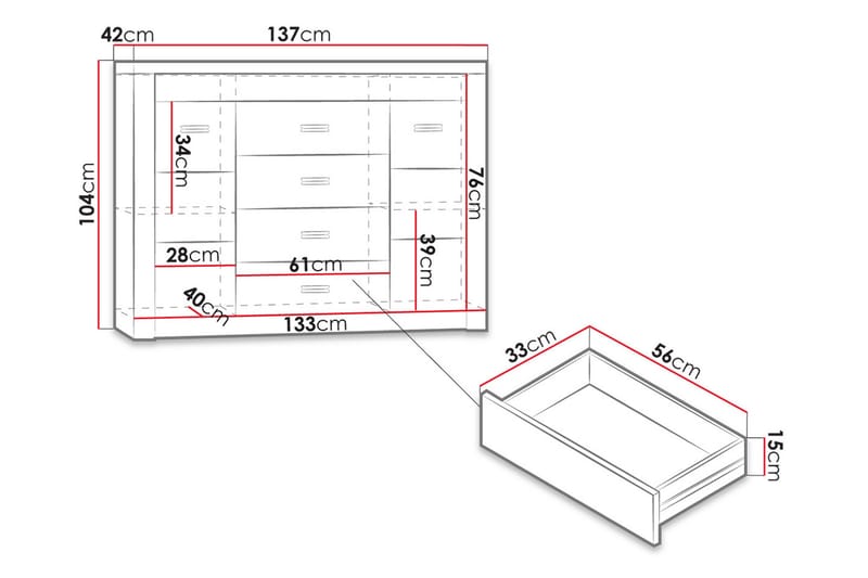 Indianapolis Skänk 137x42x104 cm - Beige|Brun - Förvaring - Förvaringsmöbler - Sideboard & skänk