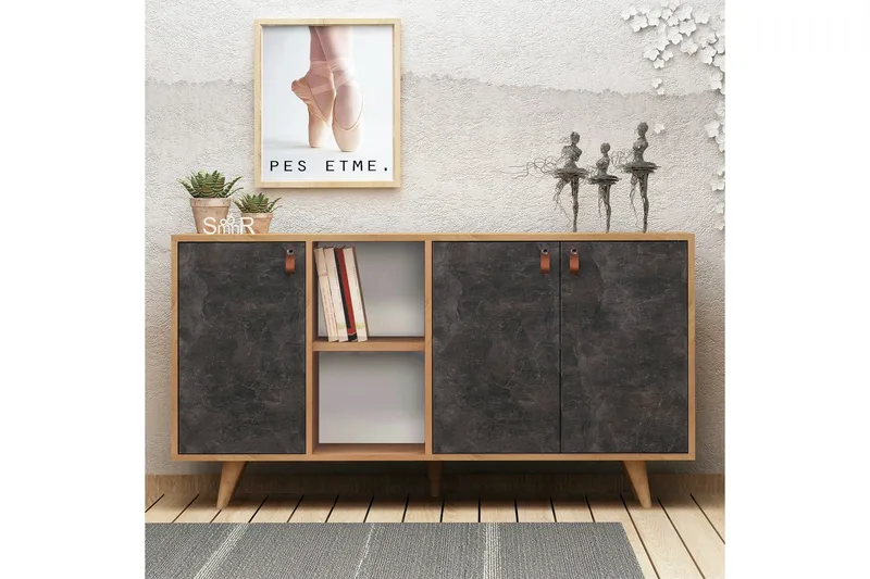 Mod Design Skänk Läderbeslag - Grå/Trä - Förvaring - Förvaringsmöbler - Sideboard & skänk