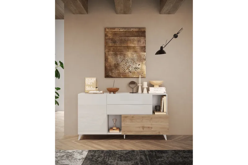 Monaco Skänk 181x42 cm, Vit/Brun