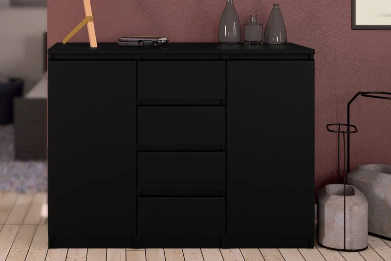 Naia Skänk med 2 Dörrar + 4 Lådor - Mattsvart - Förvaring - Förvaringsmöbler - Sideboard & skänk