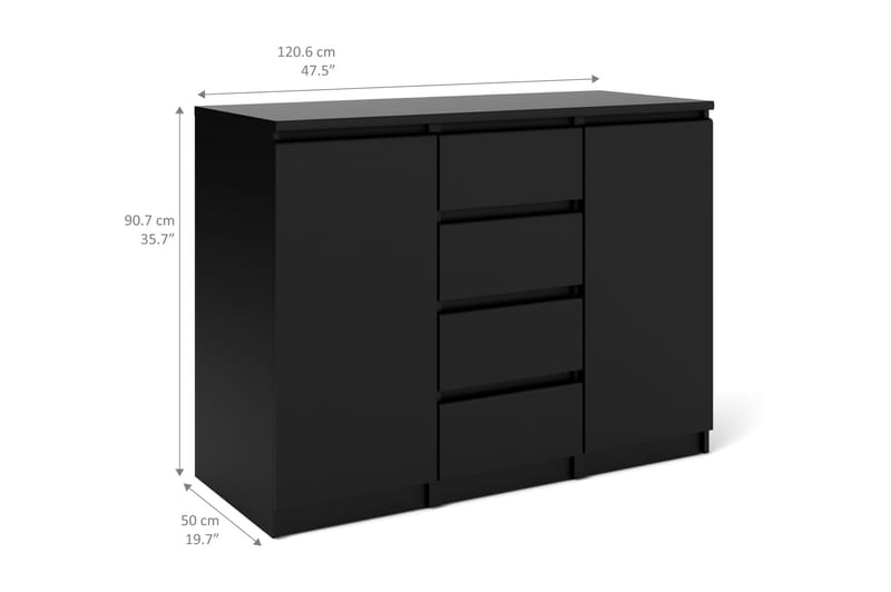 Naia Skänk med 2 Dörrar + 4 Lådor - Mattsvart - Förvaring - Förvaringsmöbler - Sideboard & skänk