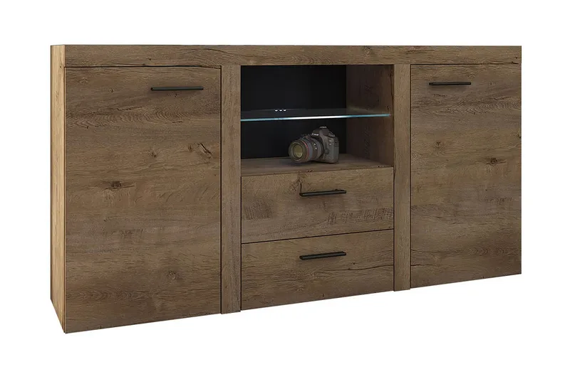Rumba Skänk 157x40x81 cm - Ek/Vit Led-Belysning - Förvaring - Förvaringsmöbler - Sideboard & skänk