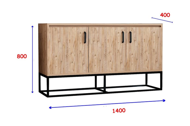 Sideboard 40x140 cm - Ljus Natur/Svart - Sideboard & skänk