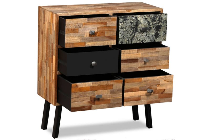 Sidoskåp med 6 lådor massiv återvunnen teak 70x30x76 cm - Brun - Förvaring - Förvaringsmöbler - Sideboard & skänk