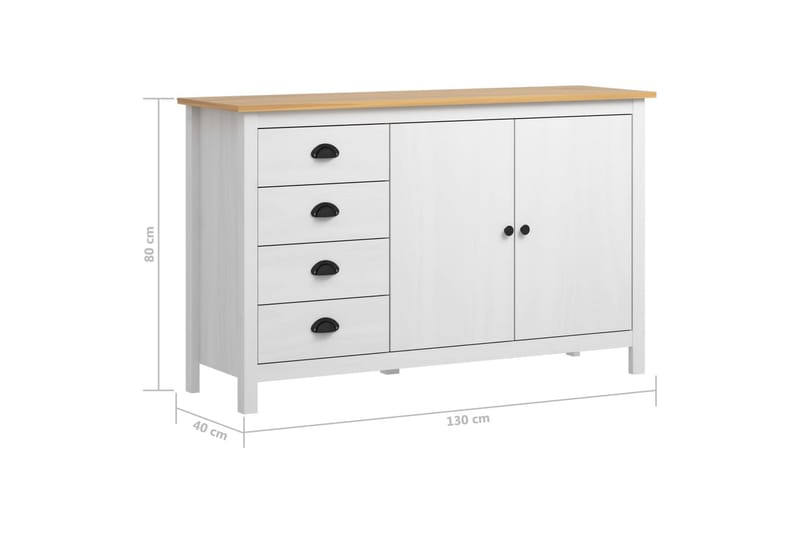Skänk Hill Range vit 130x40x80 cm massiv furu - Vit - Förvaring - Förvaringsmöbler - Sideboard & skänk