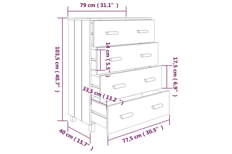 Skänk ljusgrå 79x40x103,5 cm massiv furu - Ljusgrå - Förvaring - Förvaringsmöbler - Sideboard & skänk