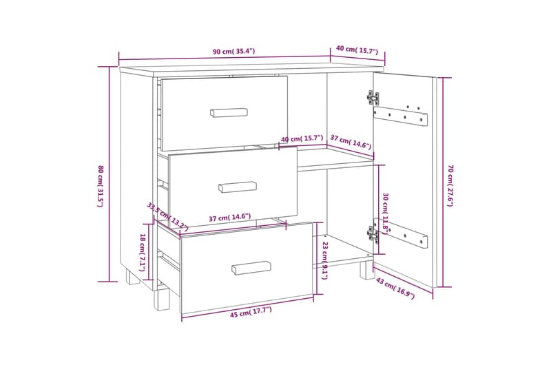 Skänk ljusgrå 90x40x80 cm massiv furu - Ljusgrå - Sideboard & skänk