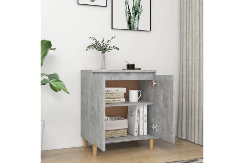 Skänk massiva träben betonggrå 60x35x70 cm spånskiva - Grå - Förvaring - Förvaringsmöbler - Sideboard & skänk
