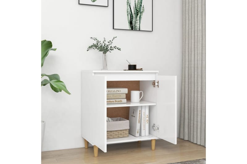 Skänk massiva träben vit 60x35x70 cm spånskiva - Vit - Sideboard & skänk