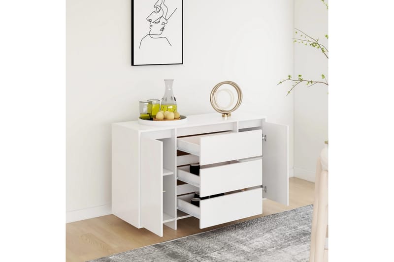 Skänk med 3 lådor vit 120x41x75 cm spånskiva - Vit - Förvaring - Förvaringsmöbler - Sideboard & skänk