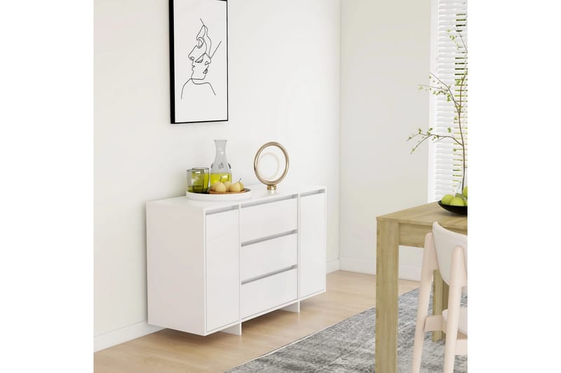 Skänk med 3 lådor vit 120x41x75 cm spånskiva - Vit - Förvaring - Förvaringsmöbler - Sideboard & skänk