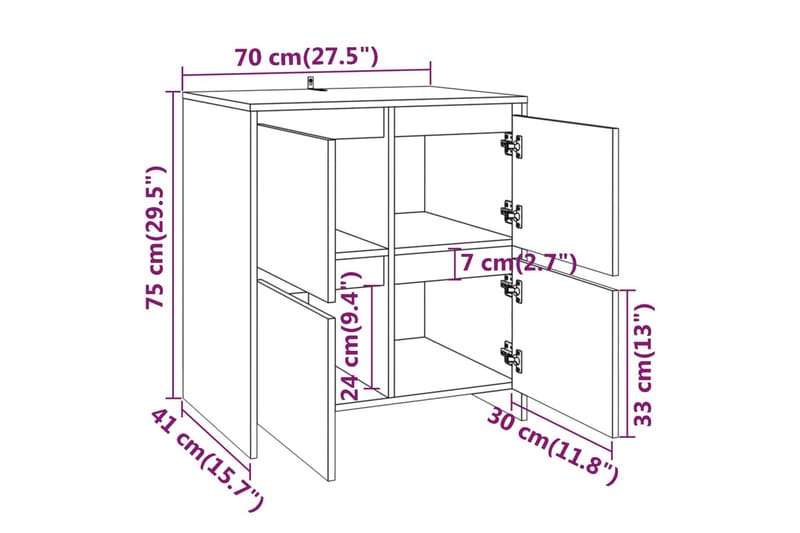 Skänk rökig ek 70x41x75 cm spånskiva - Rökig ek - Förvaring - Förvaringsmöbler - Sideboard & skänk