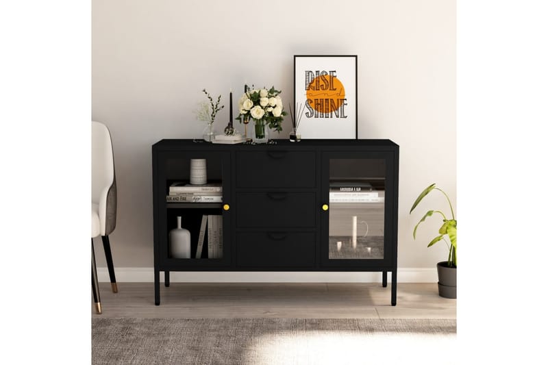 Skänk svart 105x35x70 cm stål och härdat glas - Svart - Förvaring - Förvaringsmöbler - Sideboard & skänk