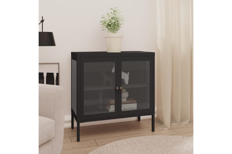 Skänk svart 70x35x70 cm stål och glas - Svart - Förvaring - Förvaringsmöbler - Sideboard & skänk