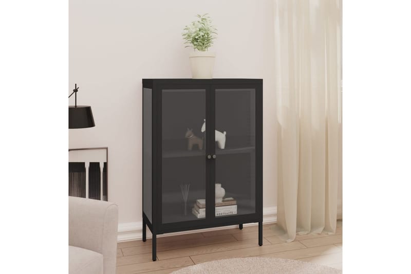 Skänk svart 75x35x105 cm stål och glas - Svart - Förvaring - Förvaringsmöbler - Sideboard & skänk