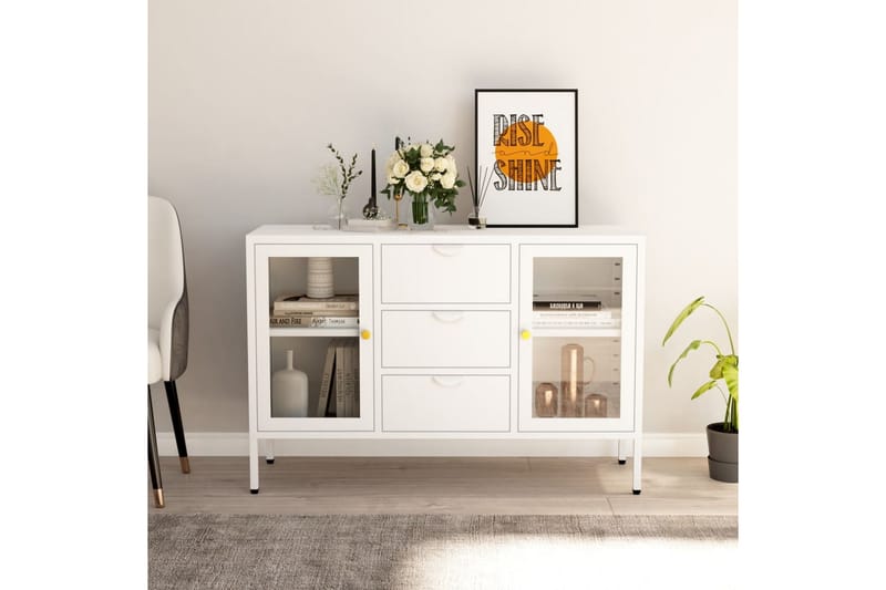 Skänk vit 105x35x70 cm stål och härdat glas - Vit - Förvaring - Förvaringsmöbler - Sideboard & skänk
