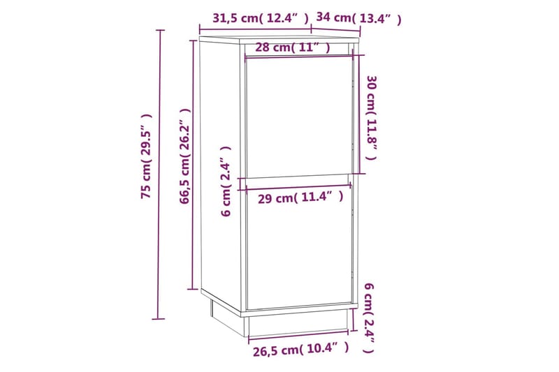 Skänk vit 31,5x34x75 cm massiv furu - Vit - Sideboard & skänk