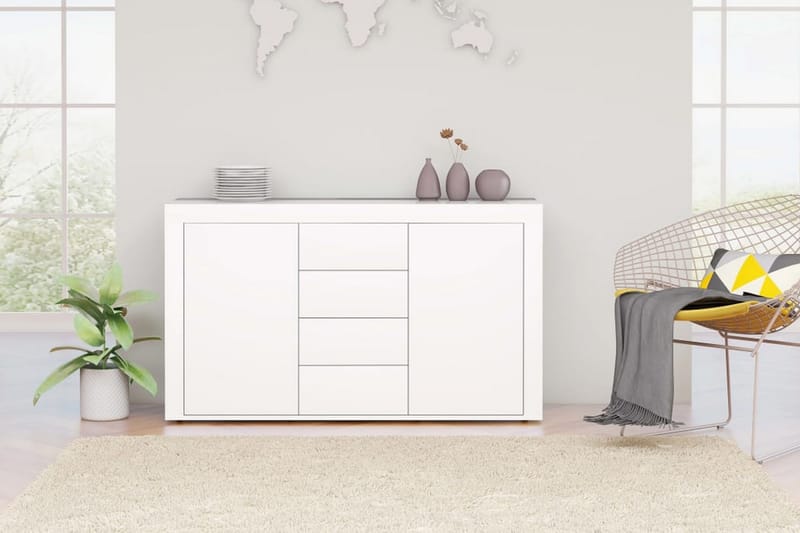 Skänk vit högglans 120x36x69 cm spånskiva - Vit - Förvaring - Förvaringsmöbler - Sideboard & skänk