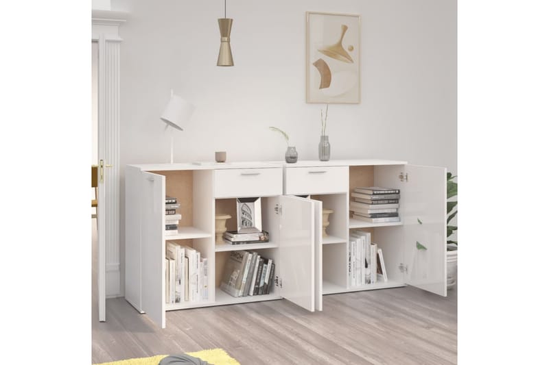 Skänk vit högglans 160x36x75 cm spånskiva - Vit - Förvaring - Förvaringsmöbler - Sideboard & skänk