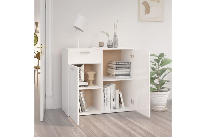 Skänk vit högglans 80x36x75 cm spånskiva - Vit - Förvaring - Förvaringsmöbler - Sideboard & skänk