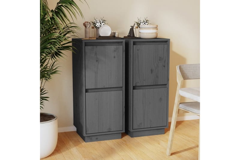 Skänkar 2 st grå 31,5x34x75 cm massiv furu - Grå - Förvaring - Förvaringsmöbler - Sideboard & skänk