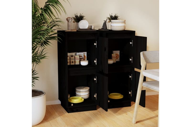 Skänkar 2 st svart 31,5x34x75 cm massiv furu - Svart - Förvaring - Förvaringsmöbler - Sideboard & skänk