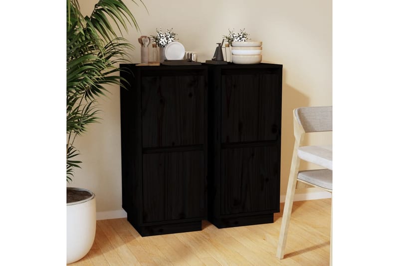 Skänkar 2 st svart 31,5x34x75 cm massiv furu - Svart - Sideboard & skänk